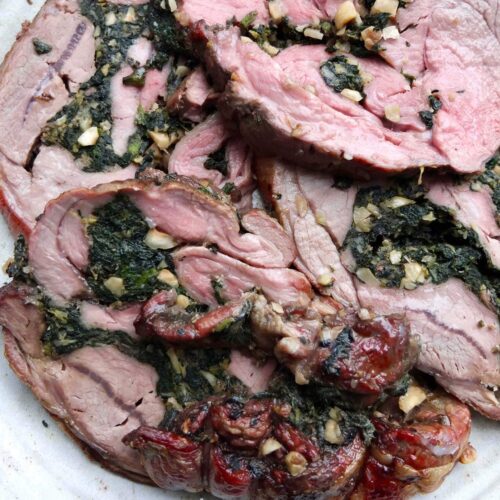 Shoulder of Lamb Stuffed with Nettles and Hazelnuts