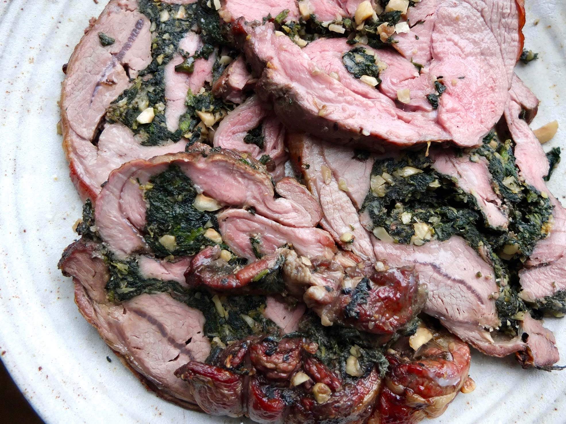 Shoulder of Lamb Stuffed with Nettles and Hazelnuts