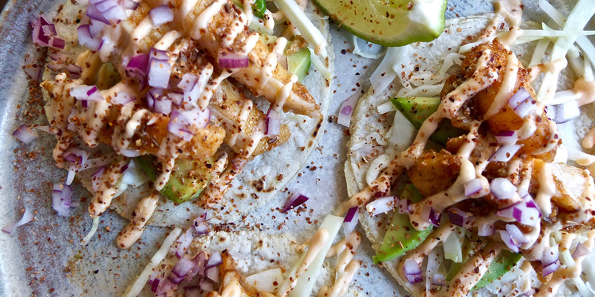 Fish Tacos with Avocado and Sriracha Mayo