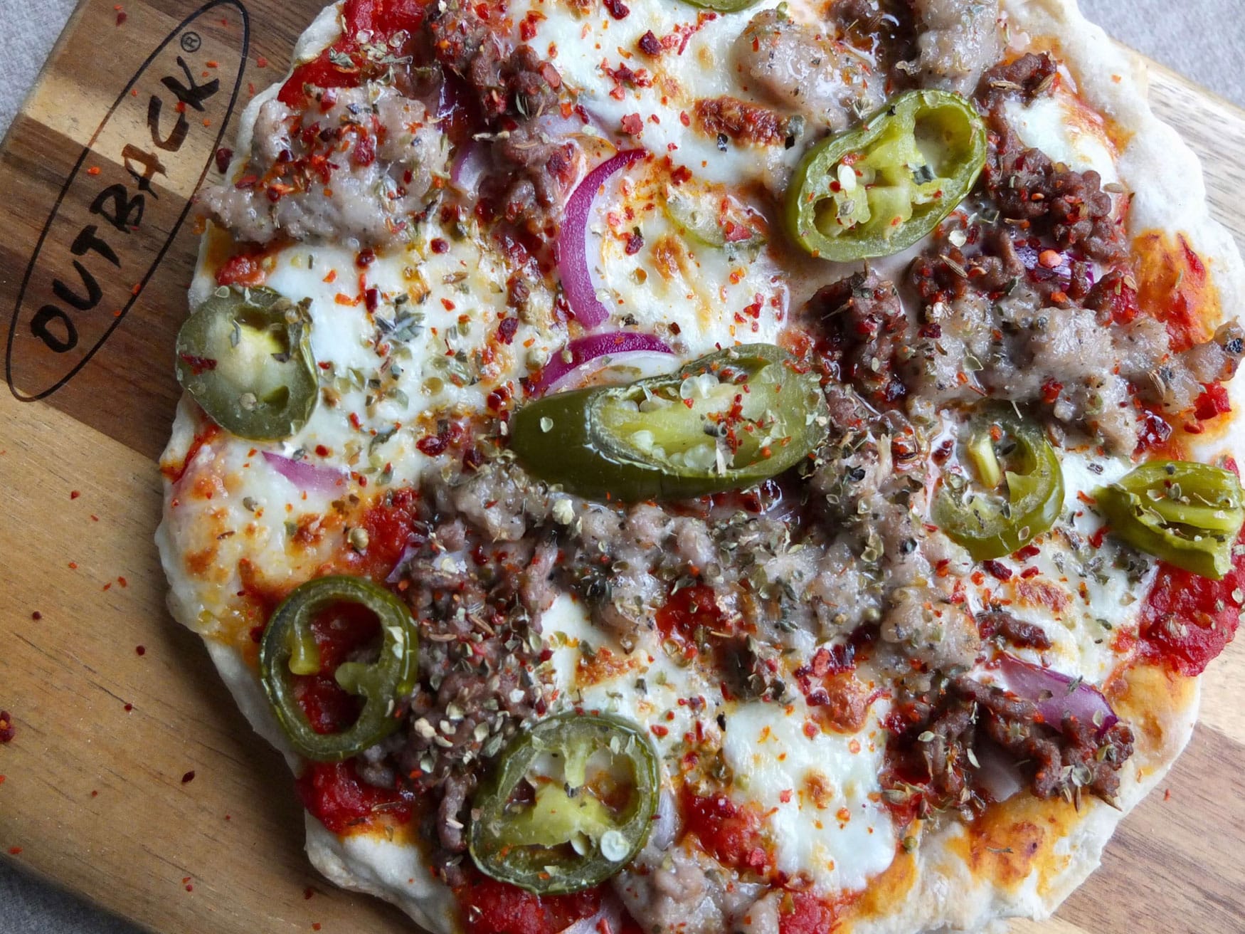 Spiced Beef, Sausage and Jalapeno Pizza