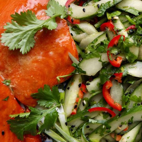 Maple Glazed Salmon with Cucumber Salad