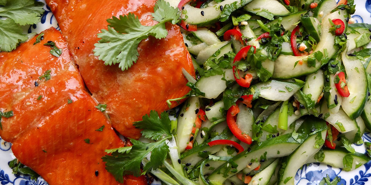 Maple Glazed Salmon with Cucumber Salad