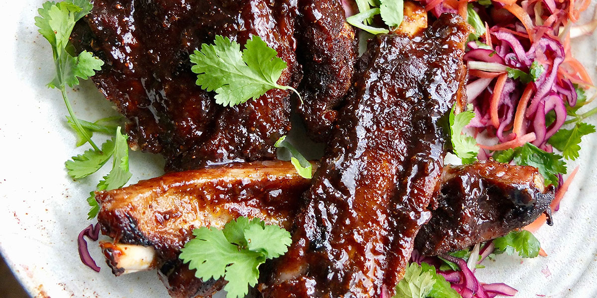 Sticky Five Spice Pork Ribs with Sesame Coleslaw