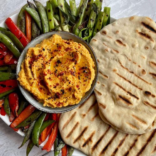 Vegetable Platter with Grilled Carrot and Chickpea Dip