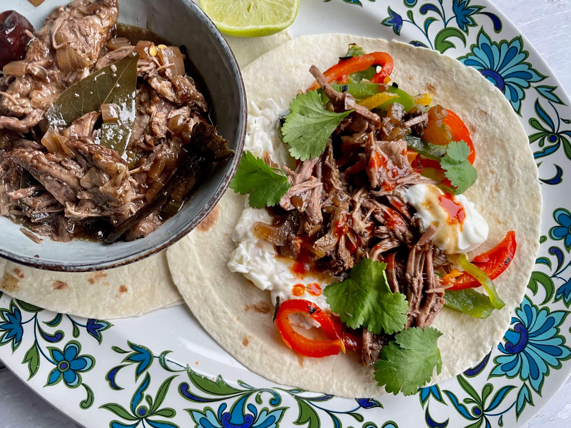 pulled short ribs fajitas