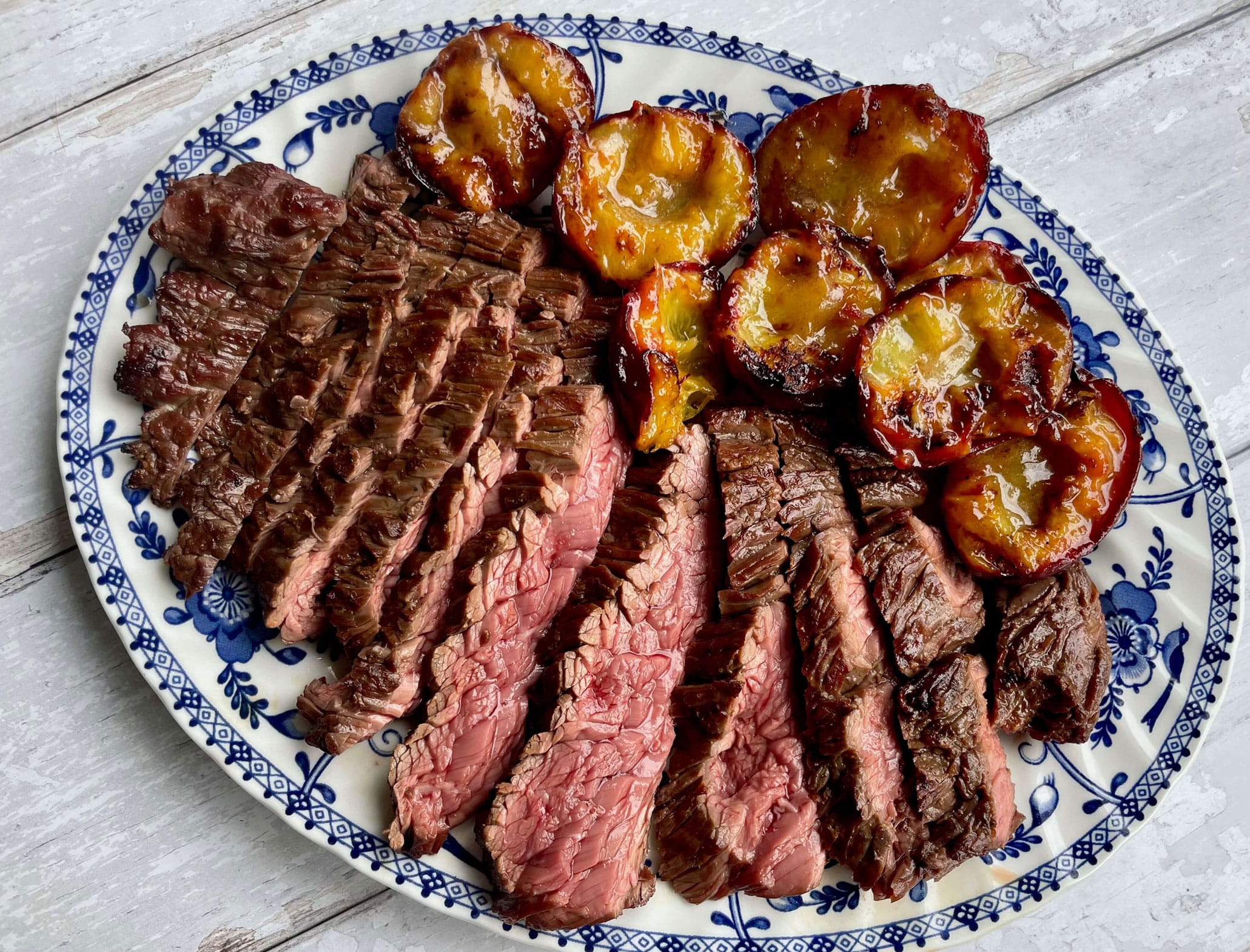 Bavette with Grilled Ginger and Five Spice Plums