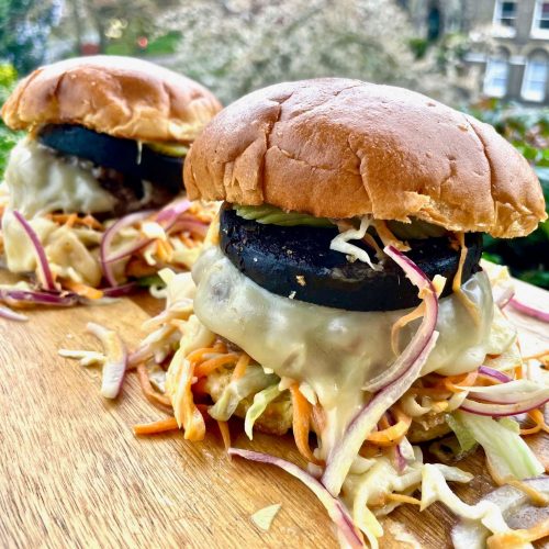 Black Pudding Burger with Mustard-Mayo Coleslaw