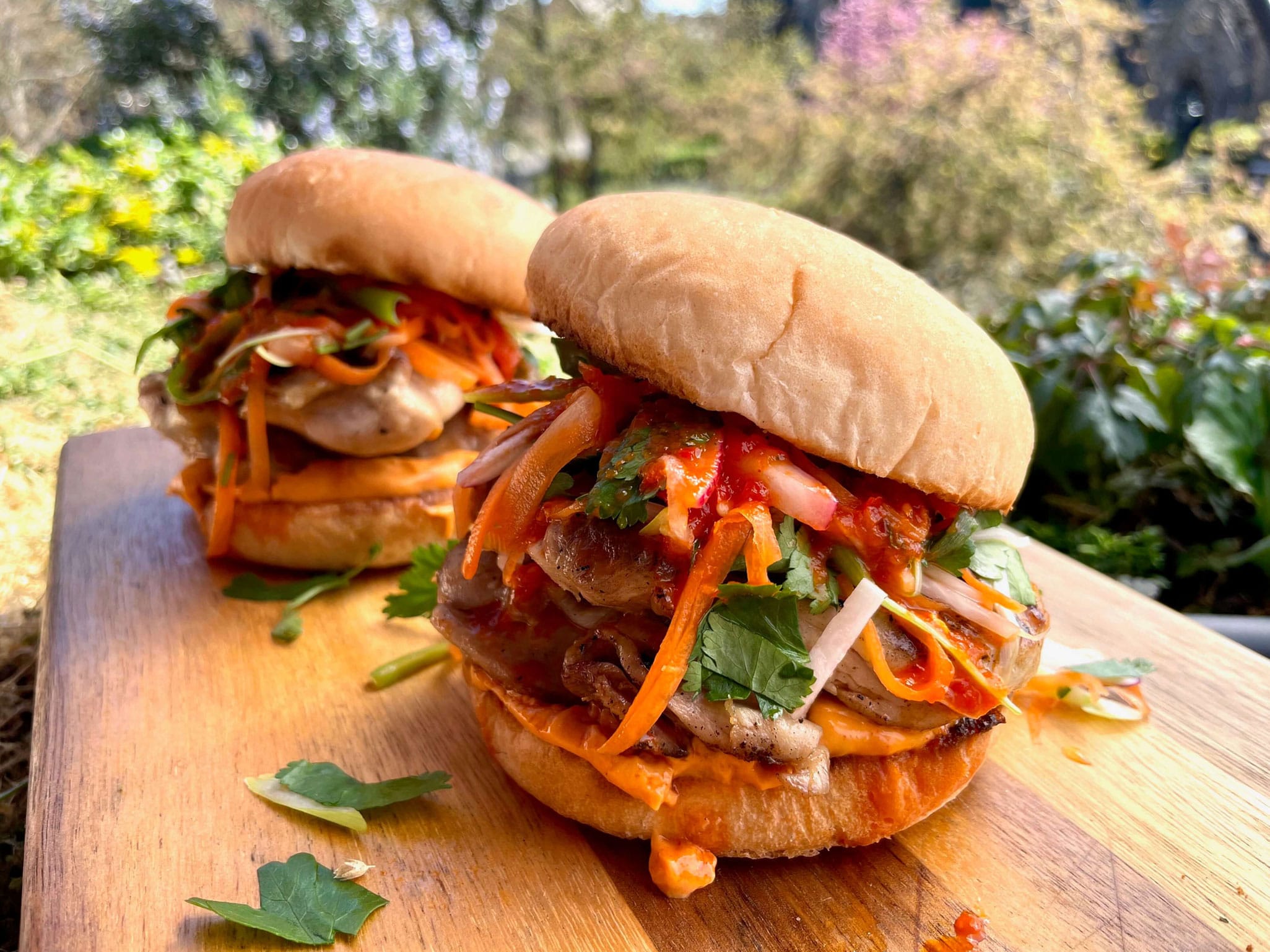 Grilled Chicken Burger with Spicy Slaw and Gochujang Mayo