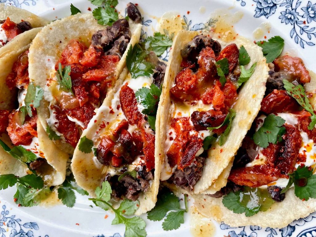 Recipe Chorizo with Black Beans and Garlic Sour Cream