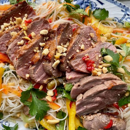 BBQ Duck Rice Noodle Salad with Peanuts