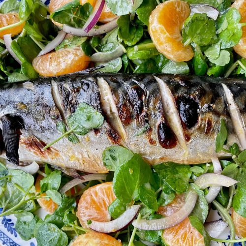 Grilled Mackerel with Clementine and Watercress Salad