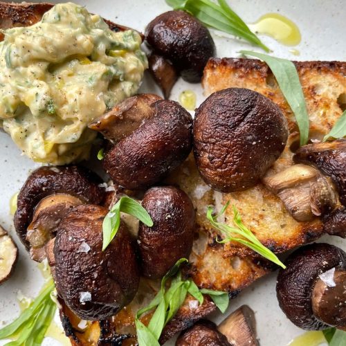 Grilled Mushrooms with Charred Sourdough and Tarragon Aioli