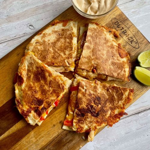 Chicken, Corn and Pepper Quesadilla with Sriracha Mayonnaise