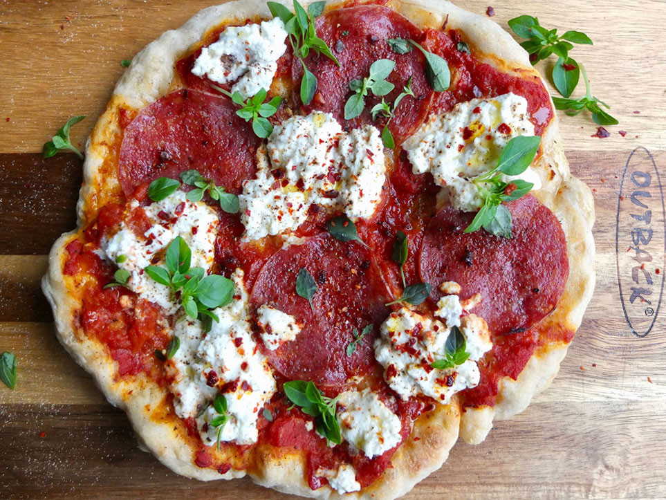 Scrumptious, Homemade Sicilian Pizza with Shaved Delicata, Salami