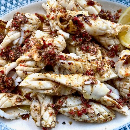 Grilled Squid with Chilli, Garlic and Oregano Sauce