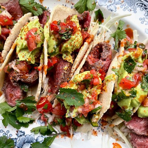 Sirloin Steak Tacos with Avocado Crema and Pico de Gallo