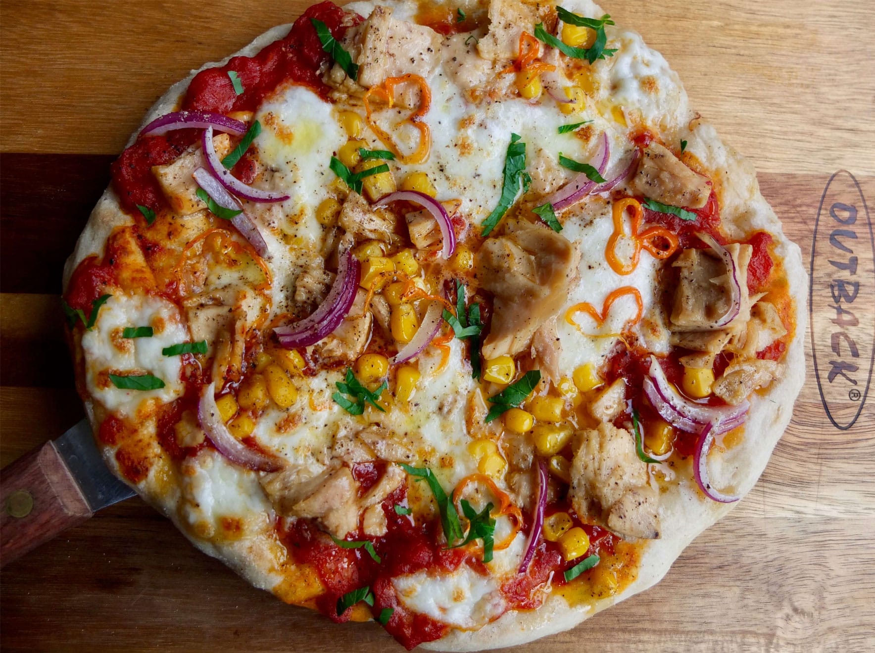 Tuna, Sweetcorn and Scotch Bonnet Pizza