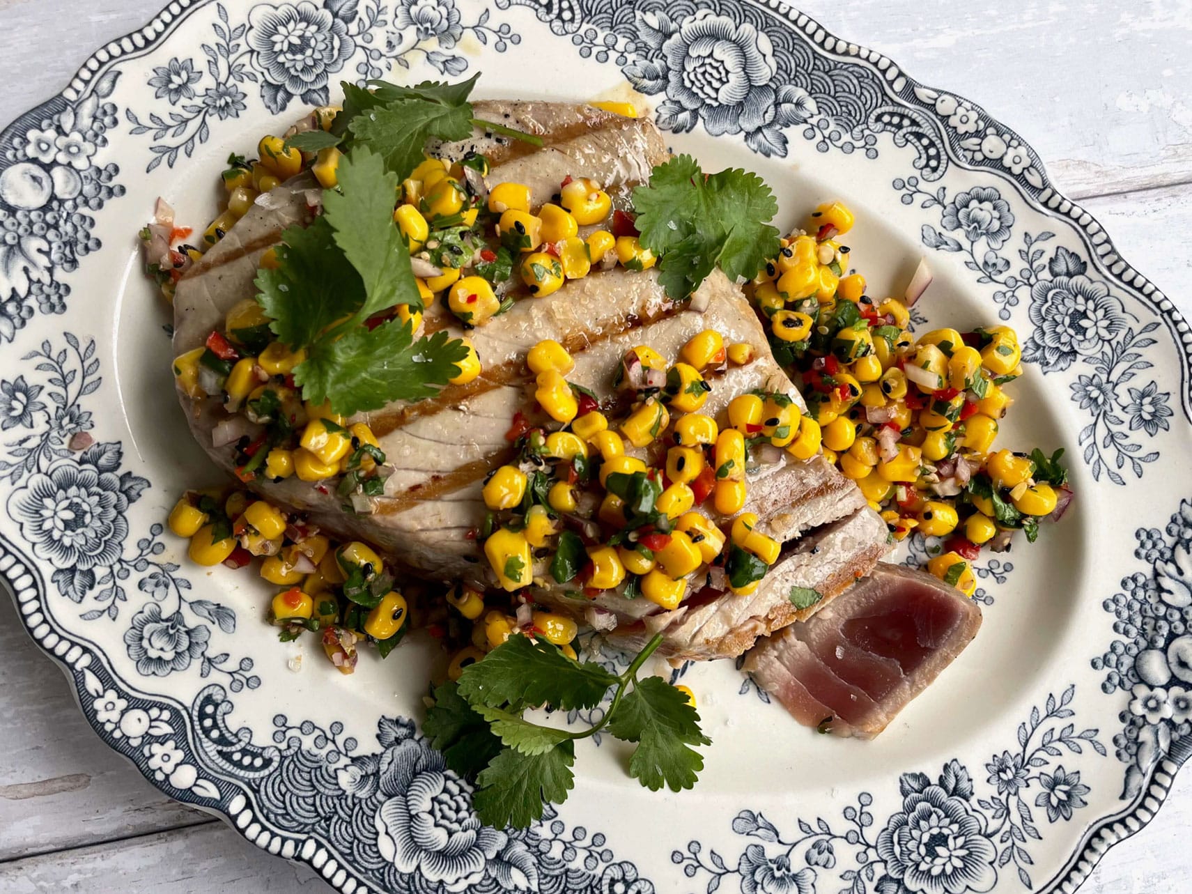 Grilled Tuna Steak with Sweetcorn and Sesame Salsa