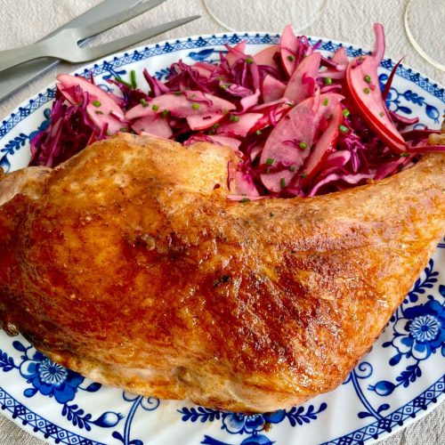 Smoky Maple-glazed Turkey Thighs with Apple Coleslaw