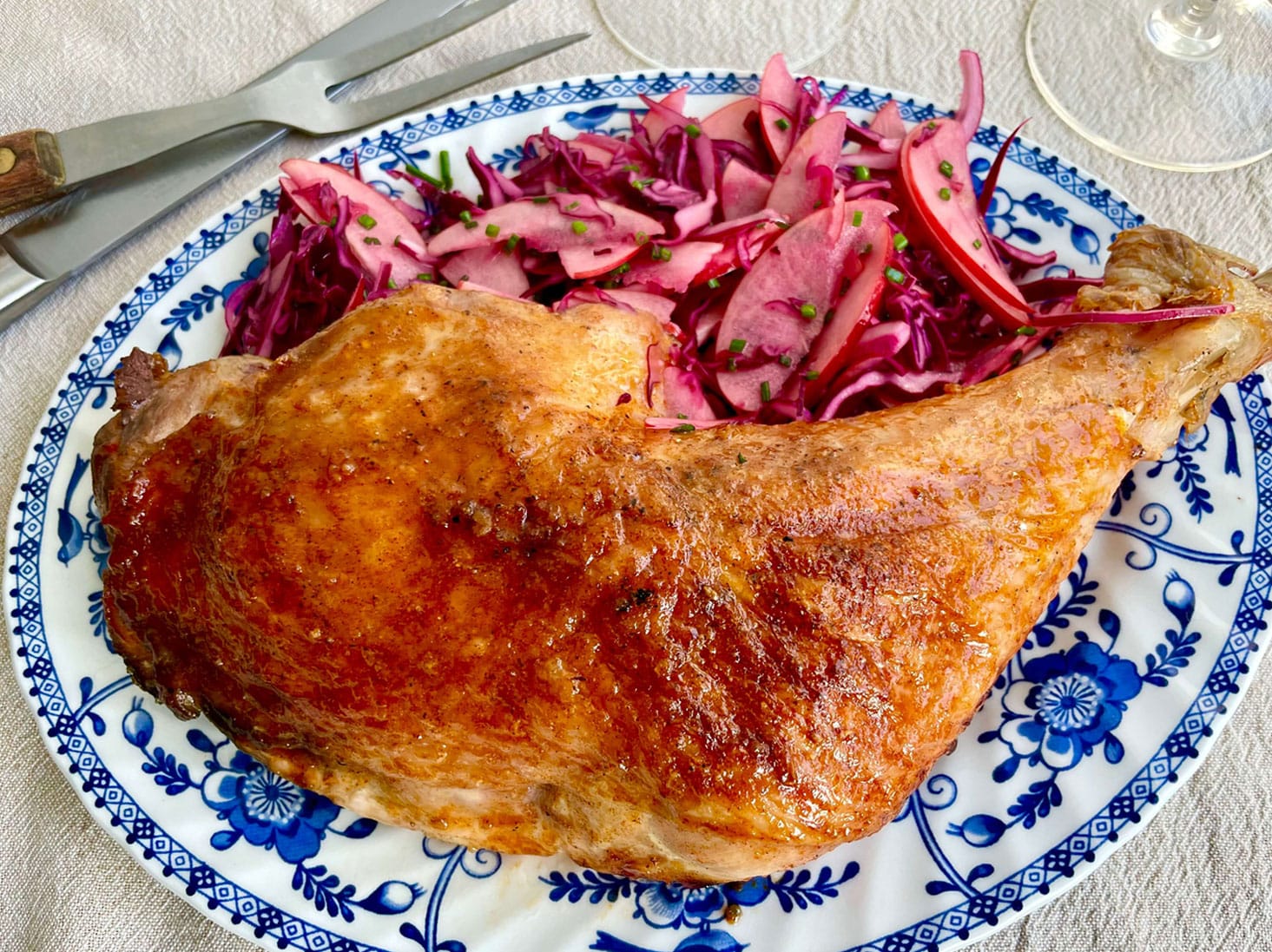 Smoky Maple-glazed Turkey Thighs with Apple Coleslaw