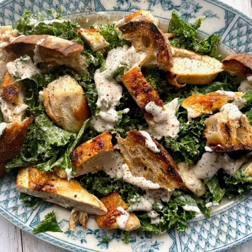 Kale Chicken Caesar Salad with Grilled Croutons