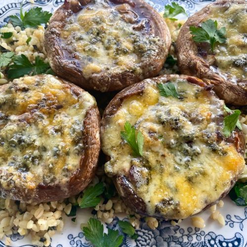 Stilton-stuffed Portobello Mushrooms with Herbed Freekeh