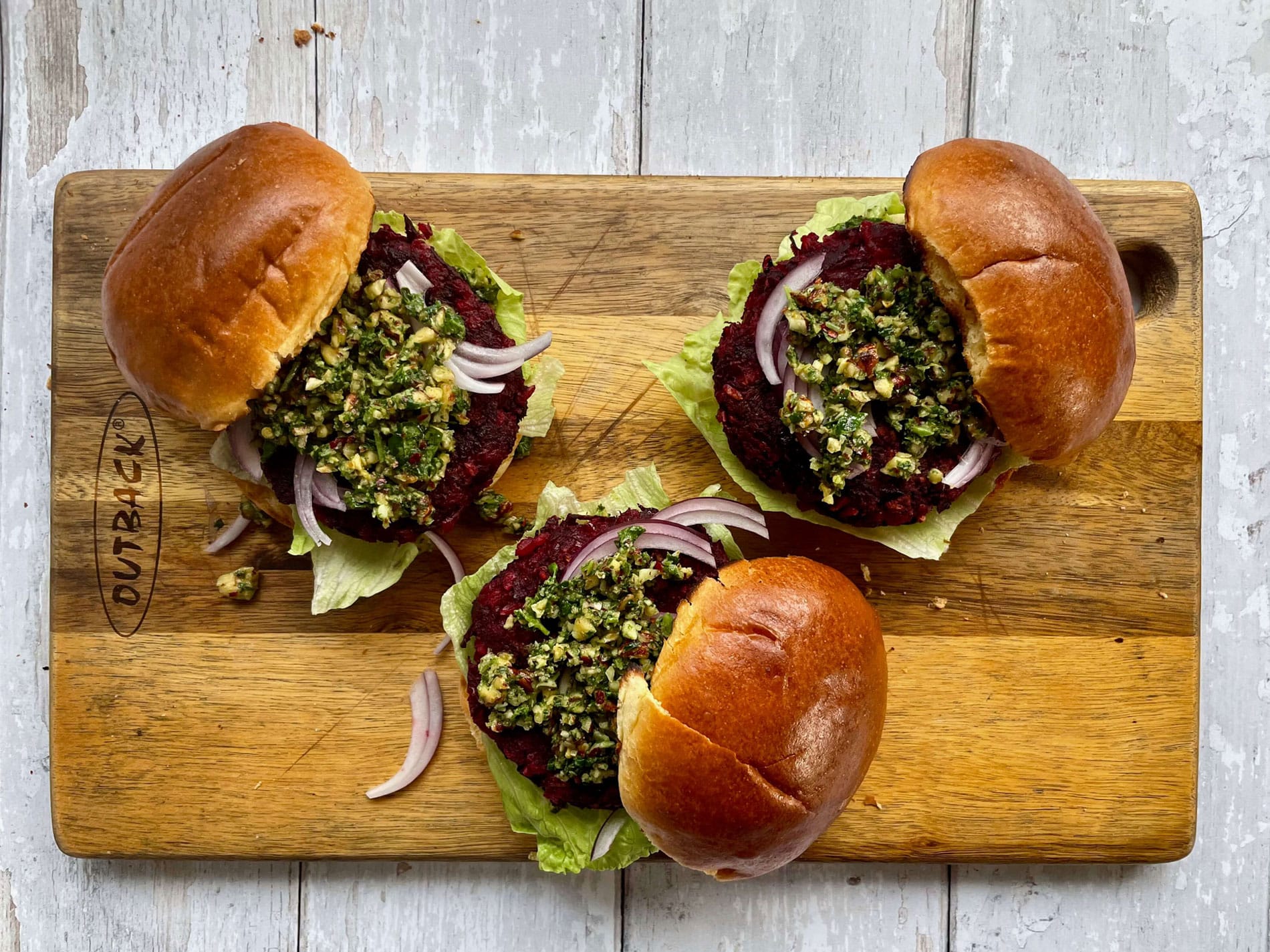 Vegan Beetroot Burger with Hazelnut and Chilli ‘Pesto’