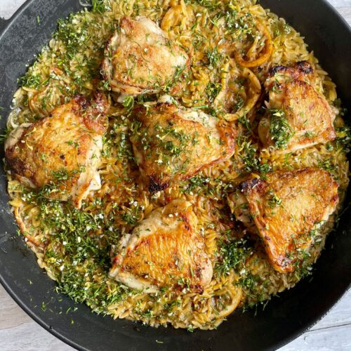 Skillet Chicken with Lemon, Orzo and Dill Gremolata