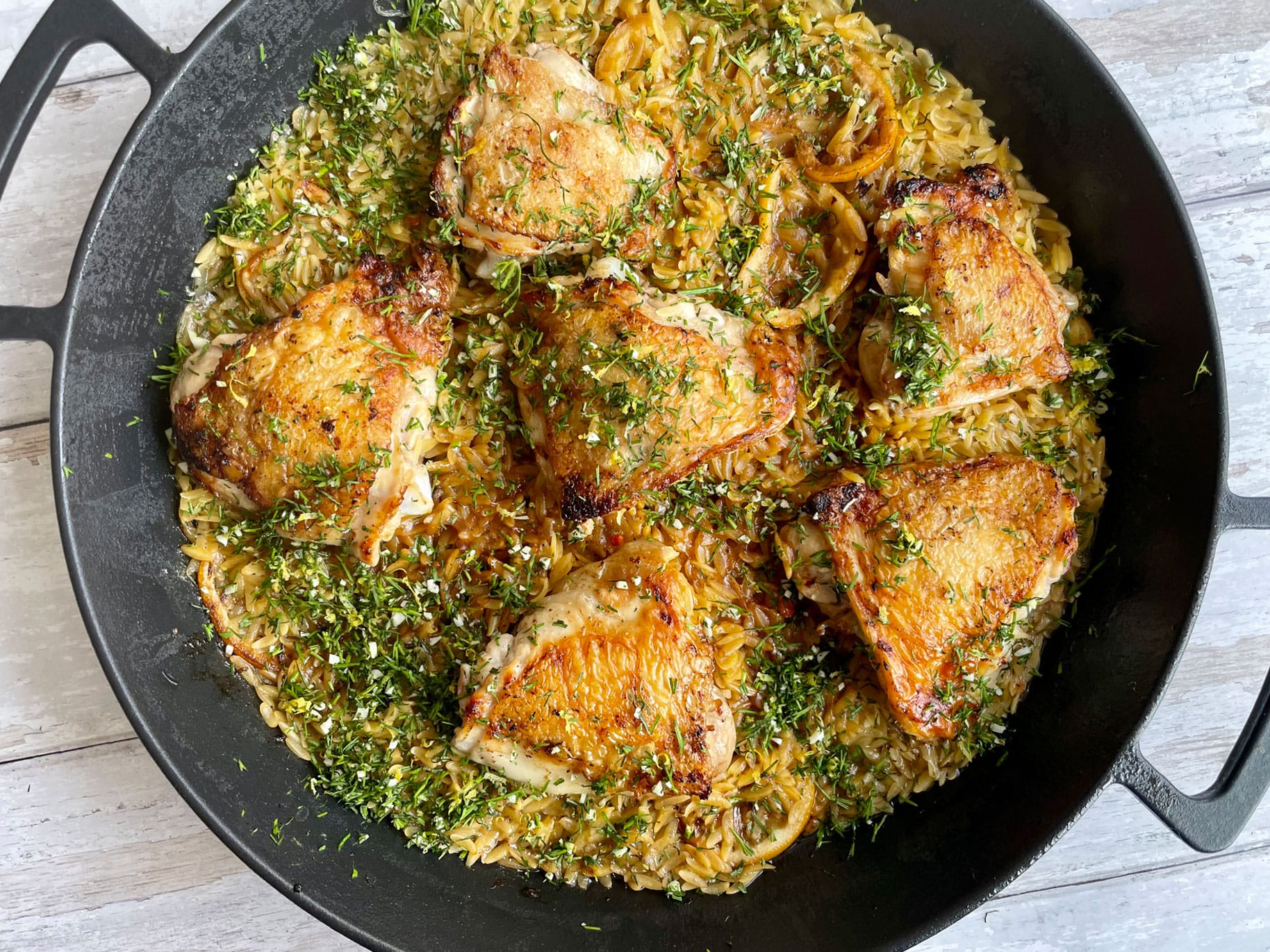 Skillet Chicken with Lemon, Orzo and Dill Gremolata