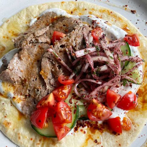 Lamb Gyro with Onion Salad and Yoghurt Sauce