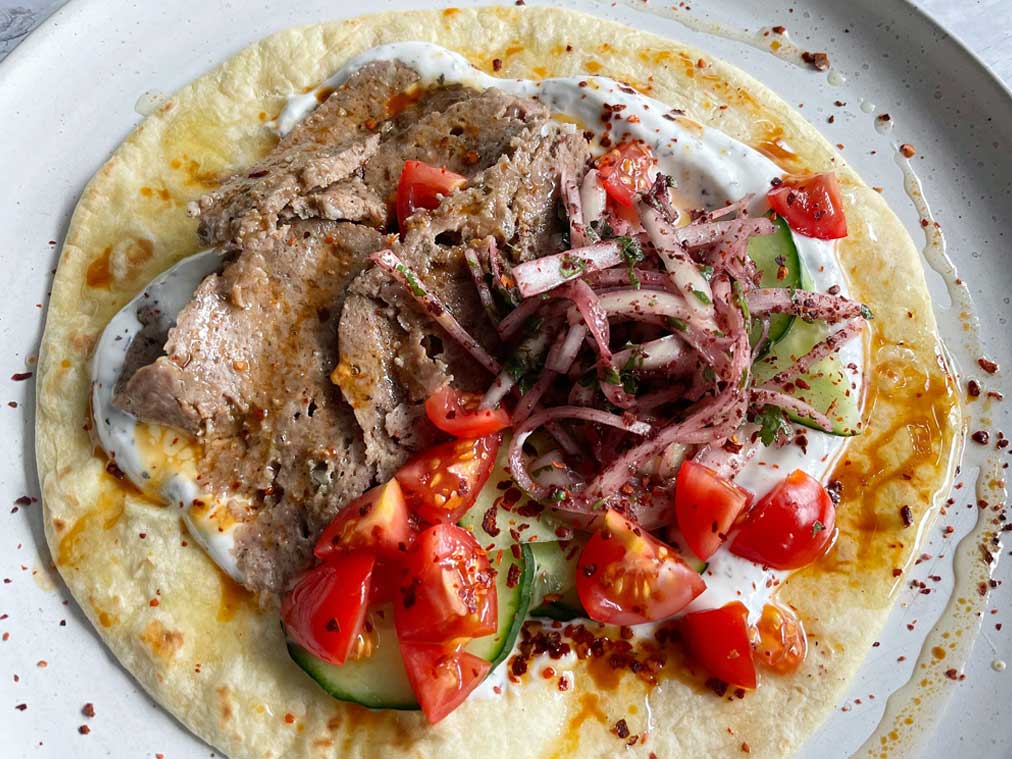 Lamb Gyro with Onion Salad and Yoghurt Sauce