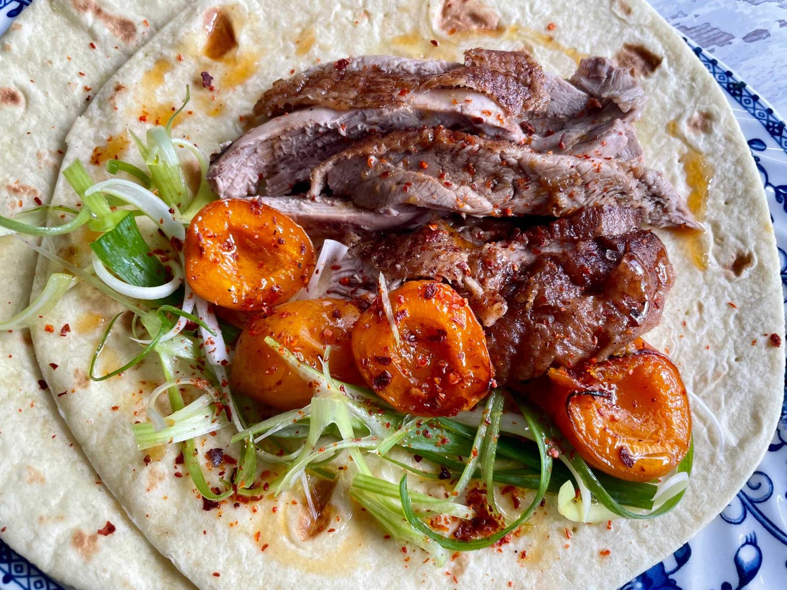 Roasted Duck Wraps with Maple and Lemongrass Roasted Apricots Outback