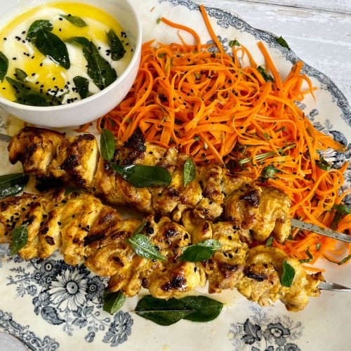 Chicken Tikka with a Yoghurt and Curry Leaf butter, and Carrot and Coriander Salad