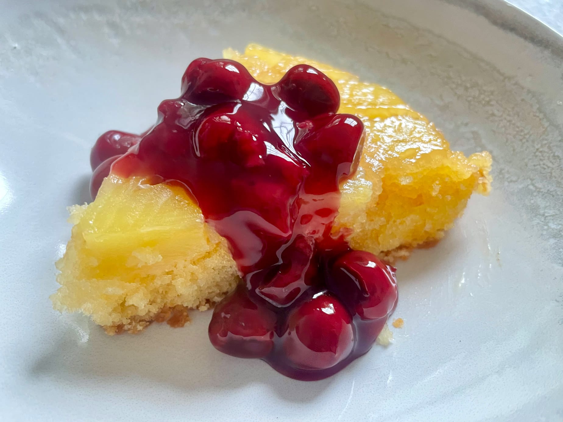 Pineapple Upside Down Cake with Cherry Sauce