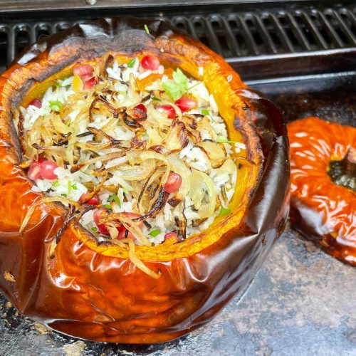 Whole Pumpkin Stuffed with Jewelled Rice