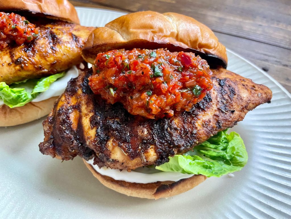 Cajun Spiced Chicken Burger with Roasted Pepper Salsa Outback Barbecues