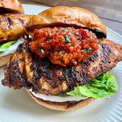Cajun Spiced Chicken Burger with Roasted Pepper Salsa