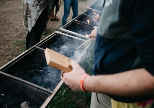 preparing charcoal for grilling