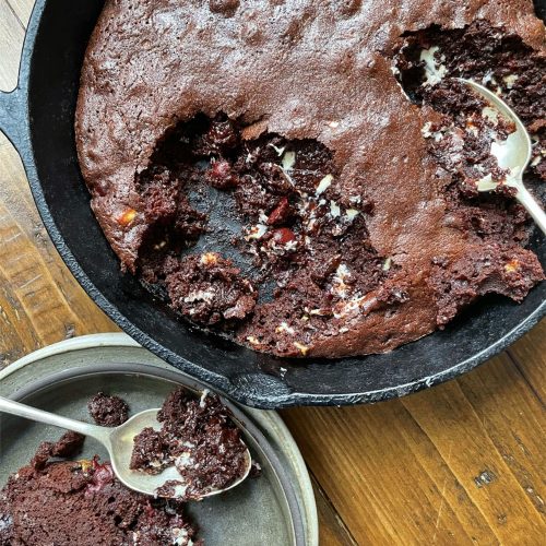 Chocolate and Cherry Skillet Brownie