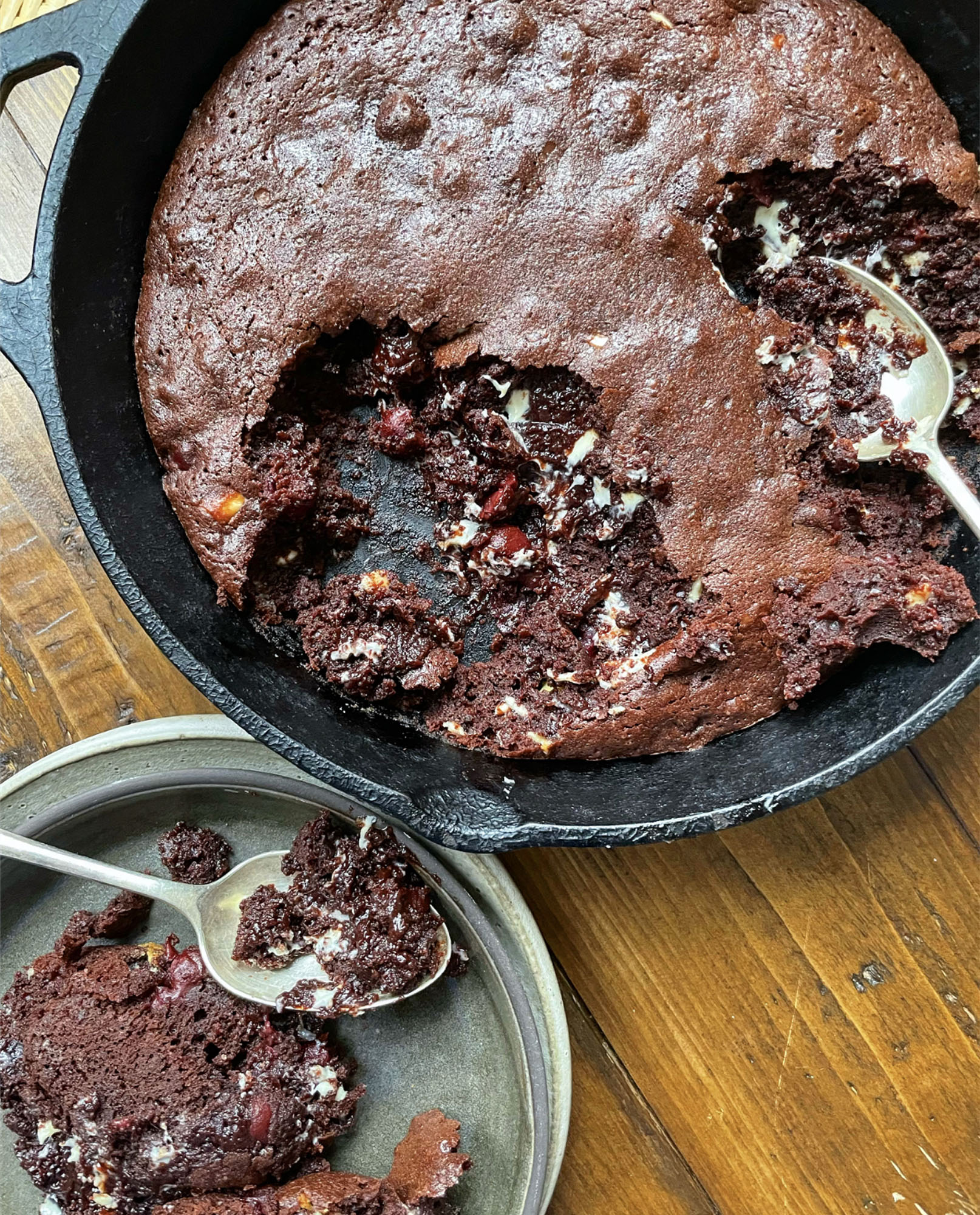 Chocolate and Cherry Skillet Brownie