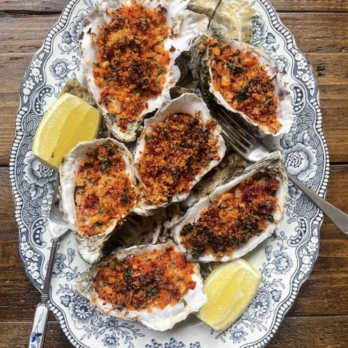 Grilled Oysters with an ‘Nduja, Parsley and Parmesan Crumb