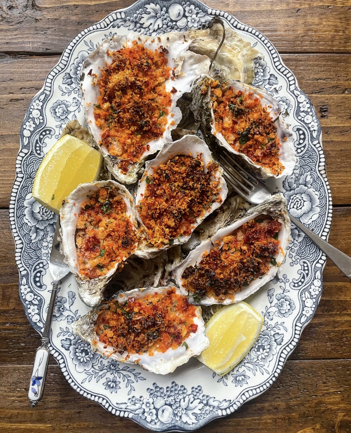 Grilled Oysters with an ‘Nduja, Parsley and Parmesan Crumb
