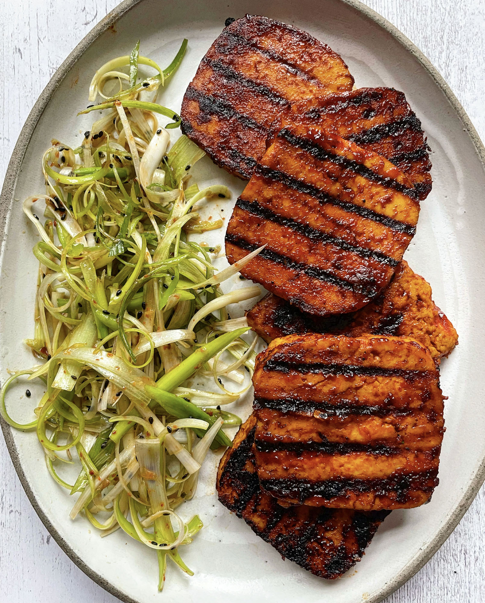 Gochujang Tofu with Pajeori (Korean Spring Onion Salad)