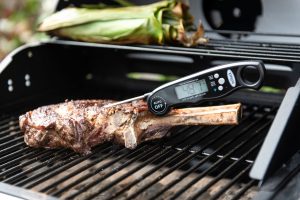 Steak with meat thermometer 