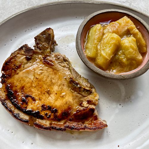 Pork Chop with Rhubarb Sauce