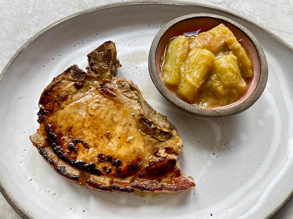 Pork Chop with Rhubarb Sauce