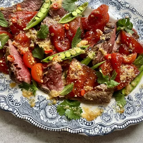 Grilled Watermelon and Steak Salad with Ginger and Sesame Dressing