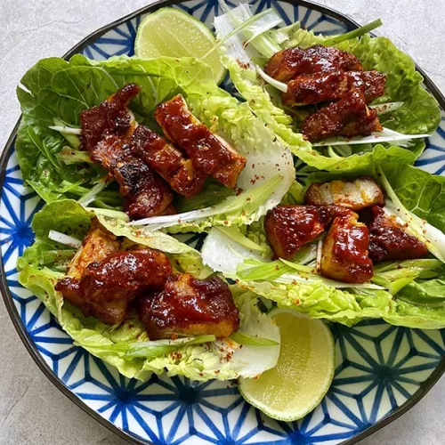 Korean-style Grilled Pork Belly Lettuce Cups