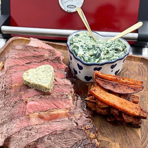 Valentine's Steak with Sweet Potato Fries and a Creamed Spinach
