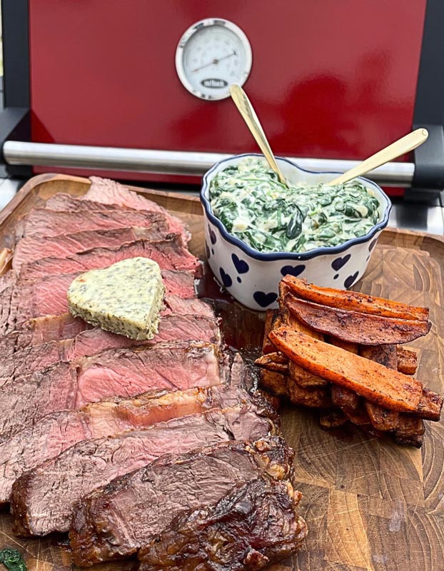 Valentine's Steak with Sweet Potato Fries and a Creamed Spinach